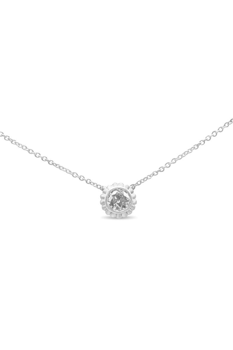10K White Gold 1/4 Cttw Bezel-Set Diamond Solitaire Floral Pendant 18" Necklace, Main, color, White