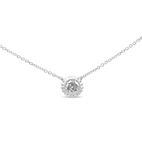 10K White Gold 1/4 Cttw Bezel-Set Diamond Solitaire Floral Pendant 18" Necklace