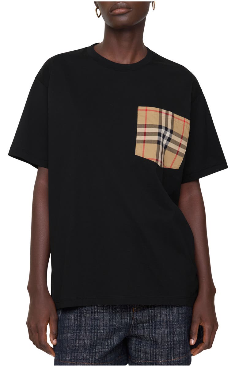 Burberry Check Pocket Cotton T-shirt, Main, color, Black