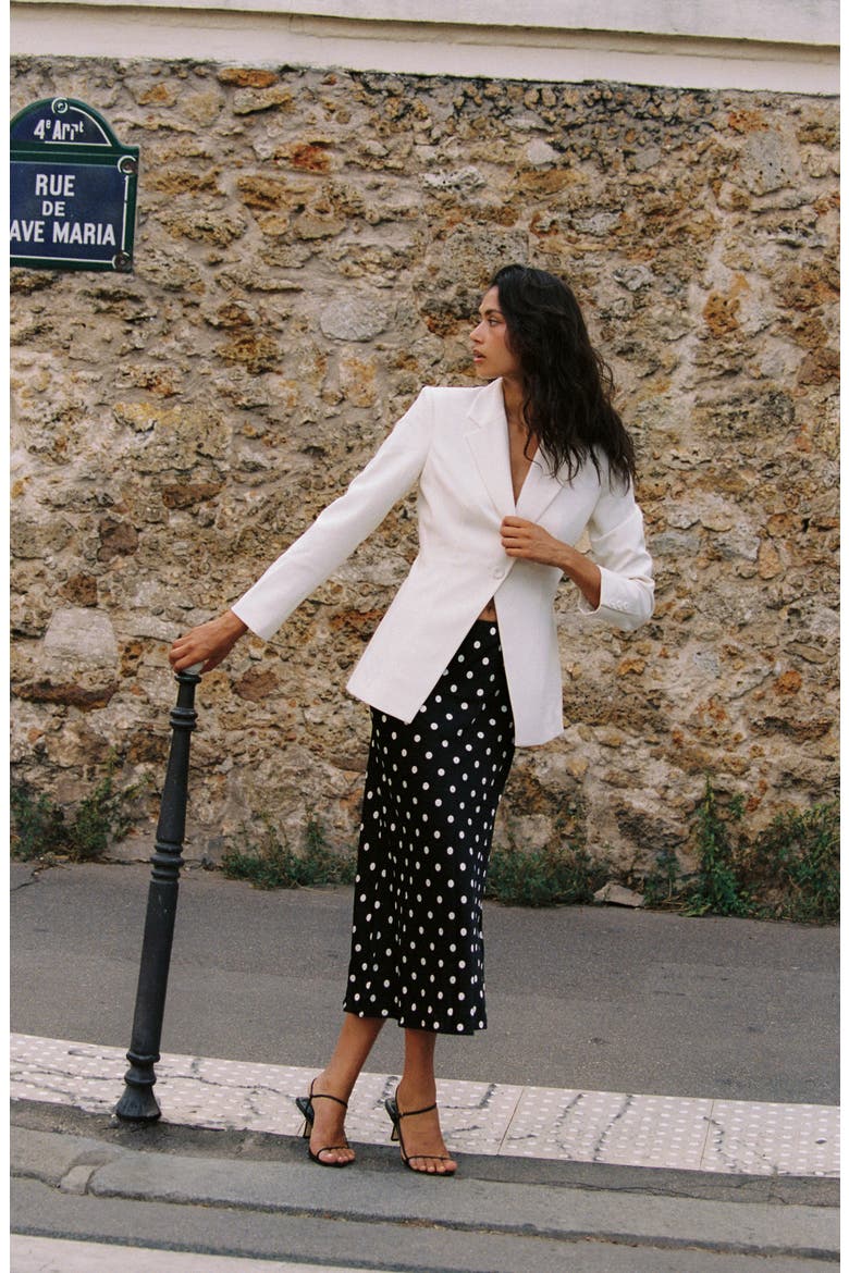 Ennis Polka Dot Satin Midi Skirt, Alternate, color, BLACK/ WHITE