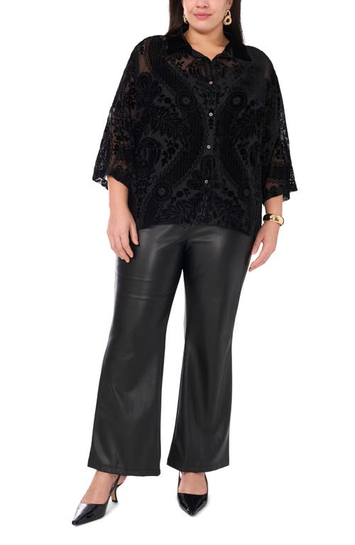 Shop Vince Camuto Velvet Burnout Sheer Button-up Shirt In Rich Black