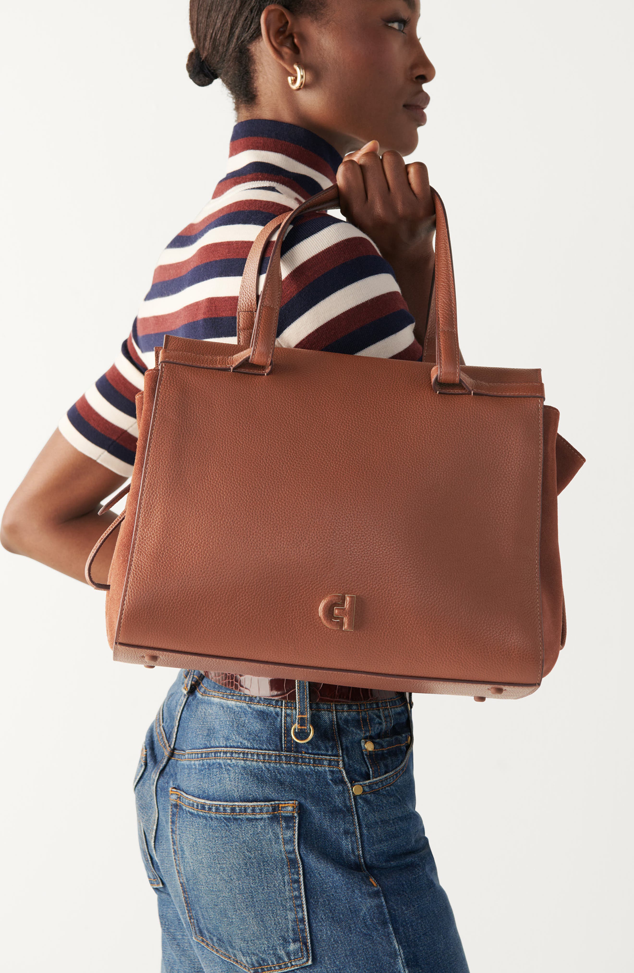 Grand Ambition Leather Cinched Satchel Bag, Alternate, color, DARK SEQUOIA