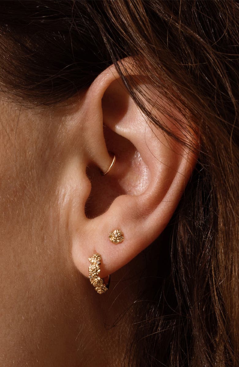 MADE BY MARY Cubic Zirconia Birthstone Flower Huggie Hoop Earrings, Alternate, color,