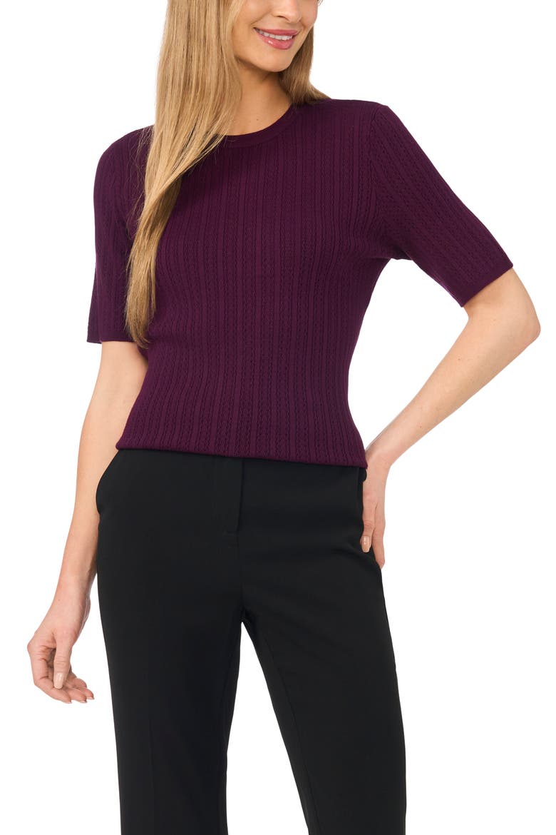 Pointelle Stitch Short Sleeve Sweater, Main, color, WINTER BLOOM