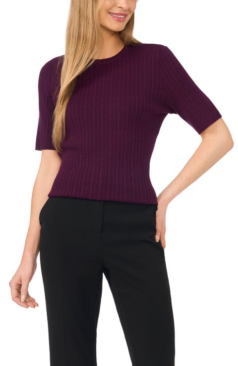 Pointelle Stitch Short Sleeve Sweater