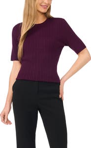 Halogen® Pointelle Stitch Short Sleeve Sweater