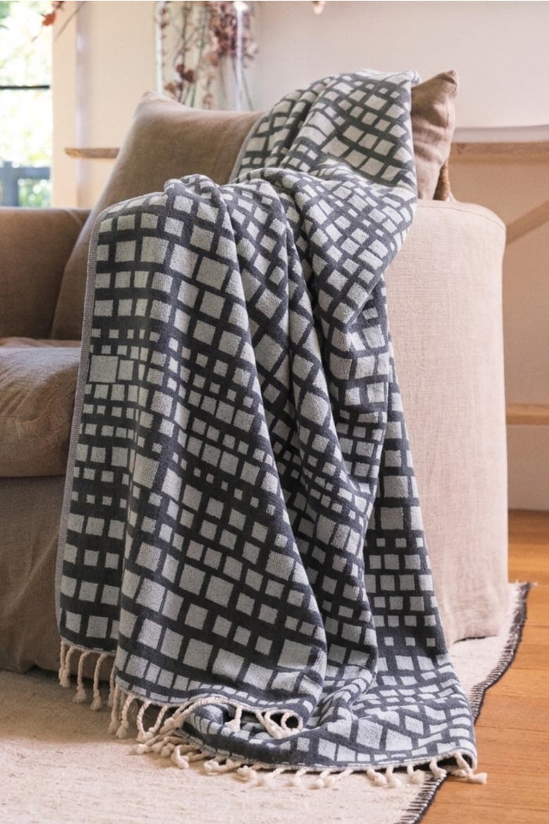 Cubist Reversible Organic Cotton Throw Blanket, Alternate, color, Grey