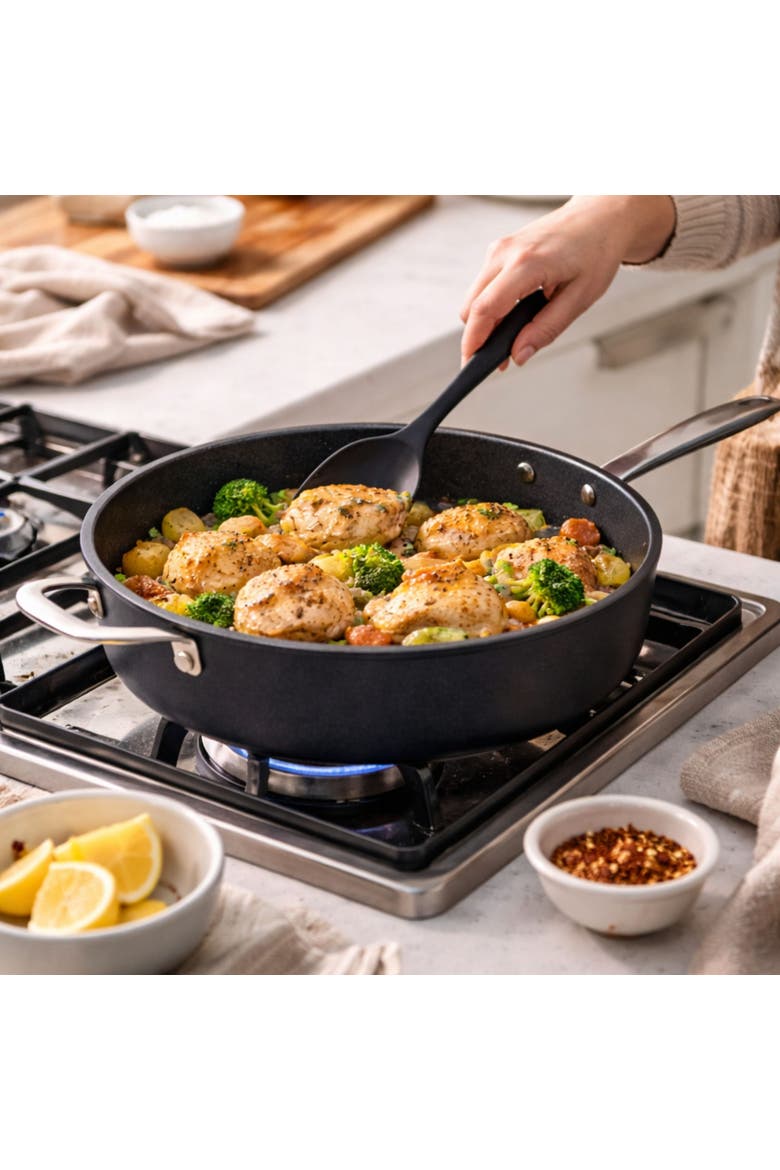 Maestro 4-Quart Ceramic Nonstick Sauté Pan with Lid, Alternate, color, Black