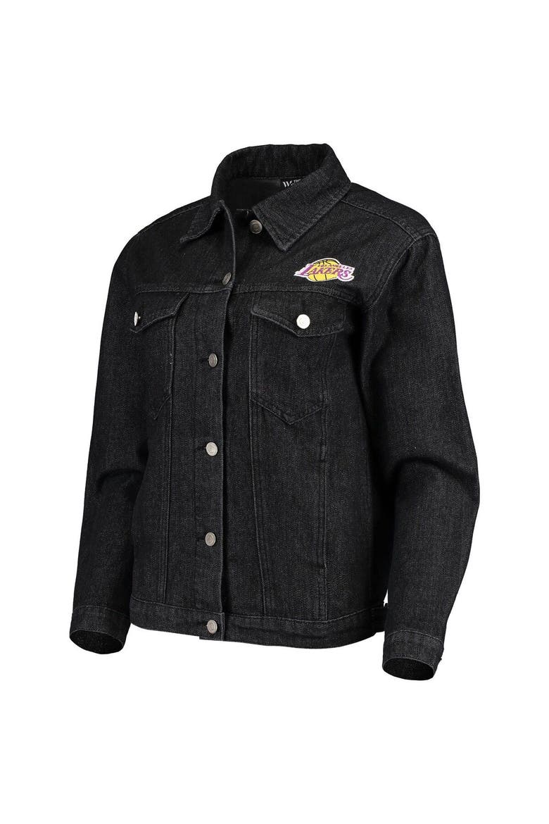 Women's The Wild Collective Black Los Angeles Lakers Patch Denim Button-Up Jacket, Alternate, color, Black
