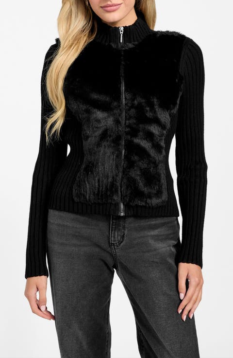 Mila Mixed Media Faux Fur Cardigan