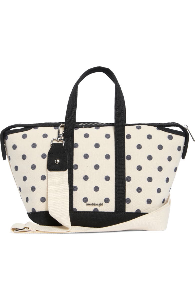 Madden Girl Mini Canvas Tote, Alternate, color, Natural/ Black Polka Dot
