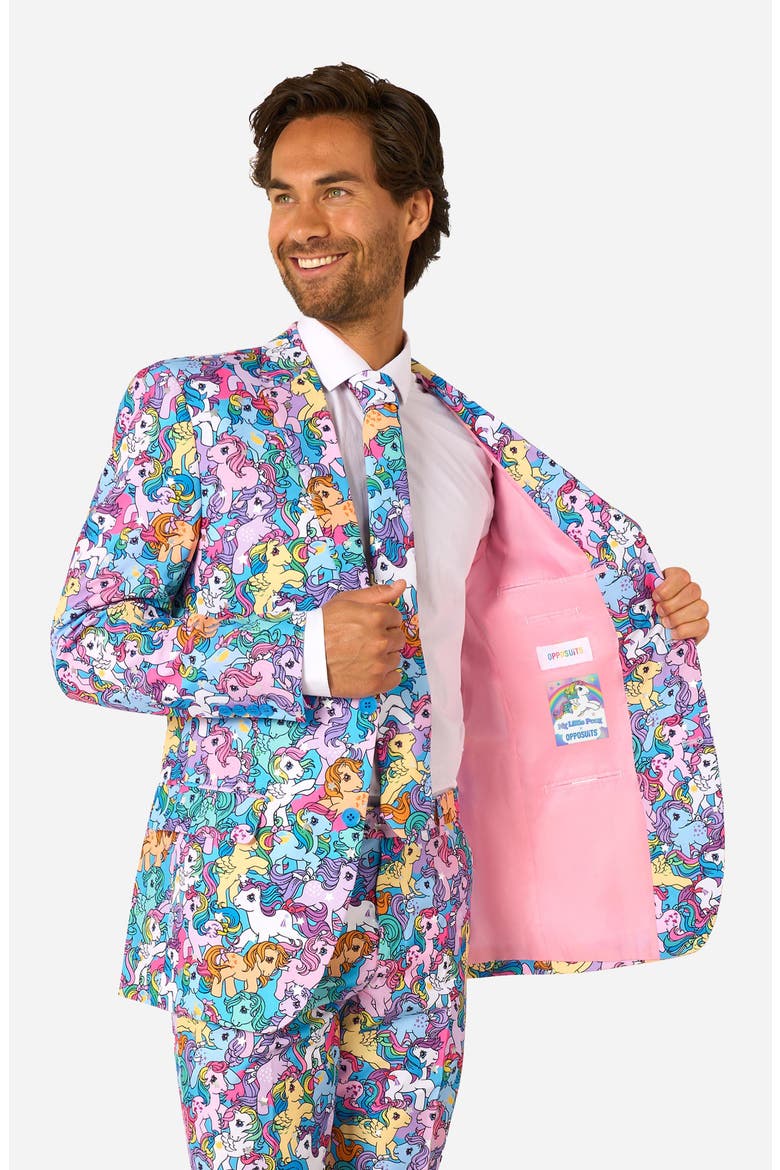 x My Little Pony Slim Fit Two-Piece Suit & Tie Set, Alternate, color, BLACK/PINK MULTI