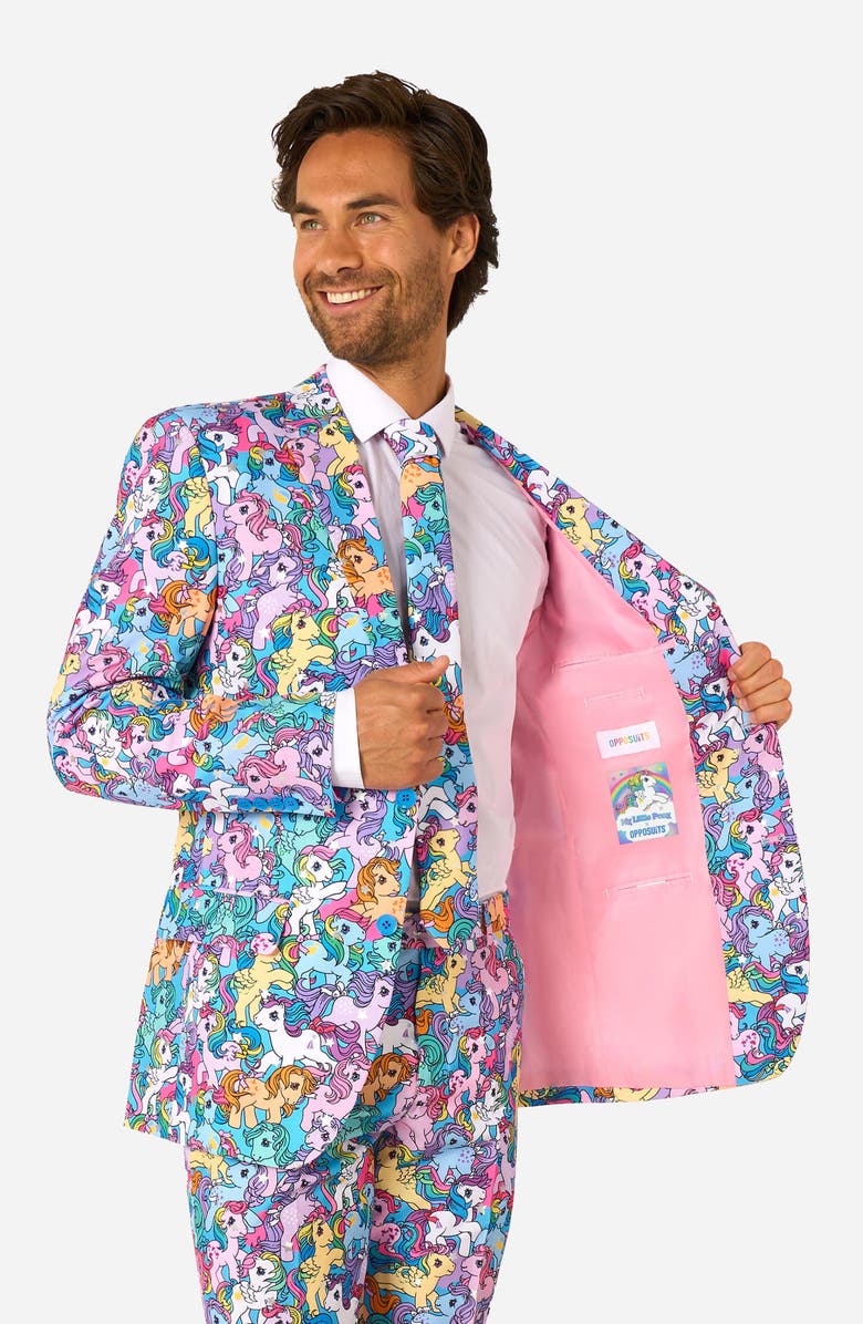 OppoSuits x My Little Pony Slim Fit Two-Piece Suit & Tie Set, Alternate, color, Black/Pink Multi