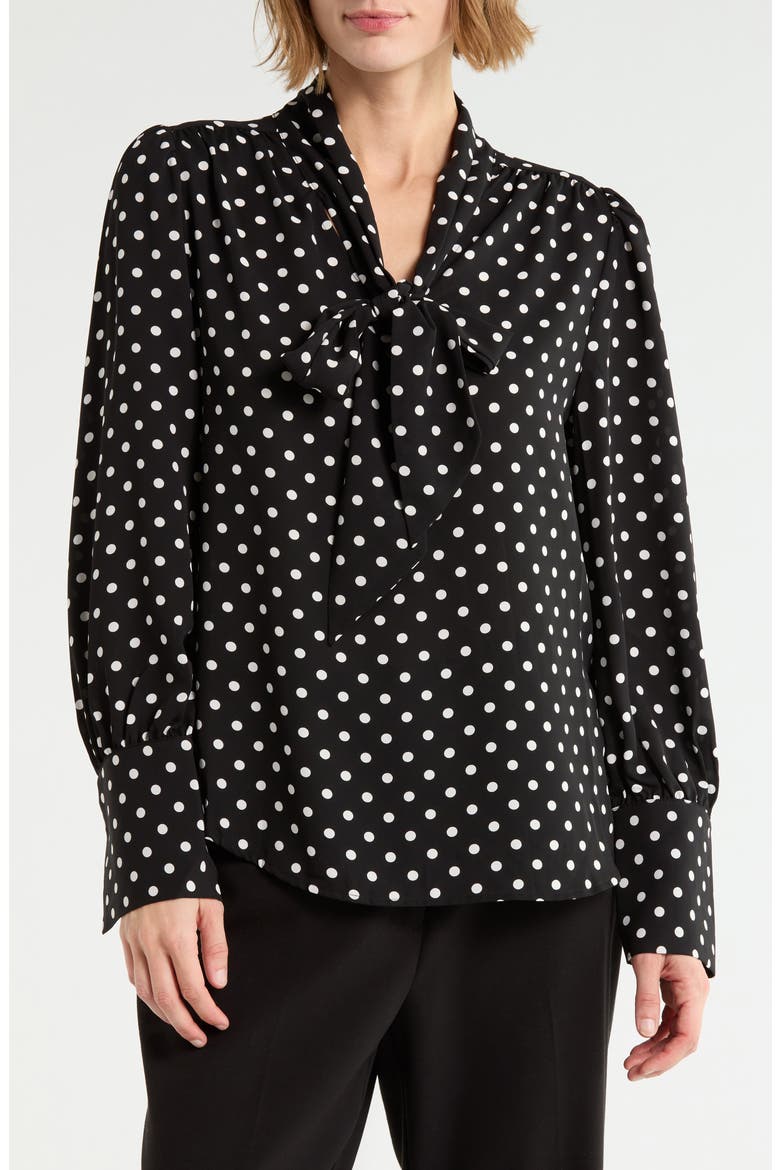 Tie Neck Top, Main, color, BLACK