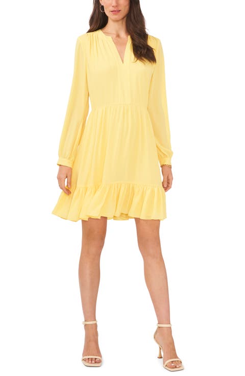 Long Sleeve Ruffle Hem Chiffon Dress