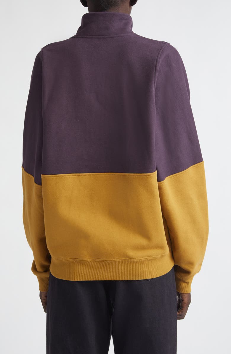 Saint Laurent Colorblock Cotton Fleece Half Snap Sweatshirt, Alternate, color, Raisin / Miel Fonce