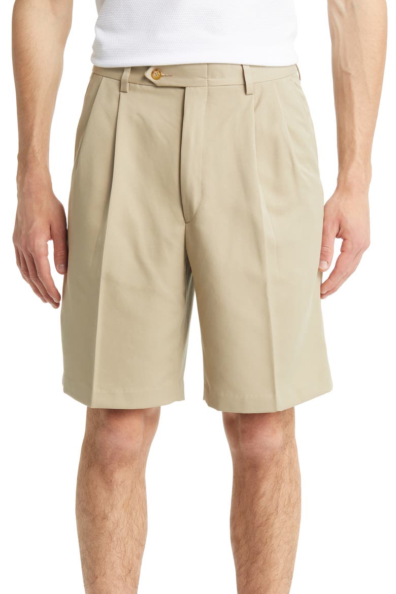 Microfiber Pleated Shorts, Main, color, TAN