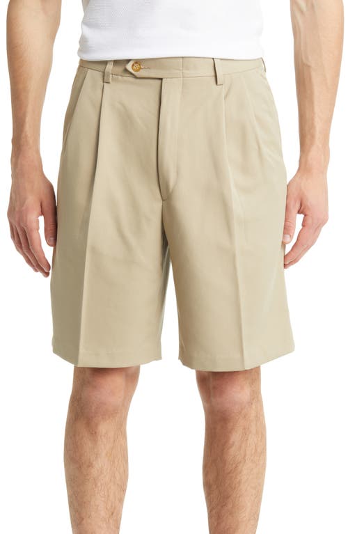 Berle Microfiber Pleated Shorts in Tan 