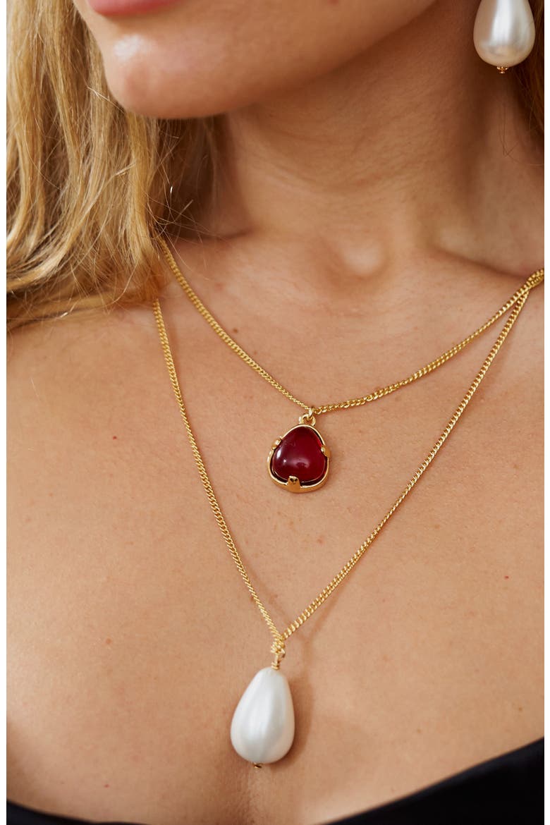 Faux Pearl Pendant Layered Necklace, Alternate, color, GOLD