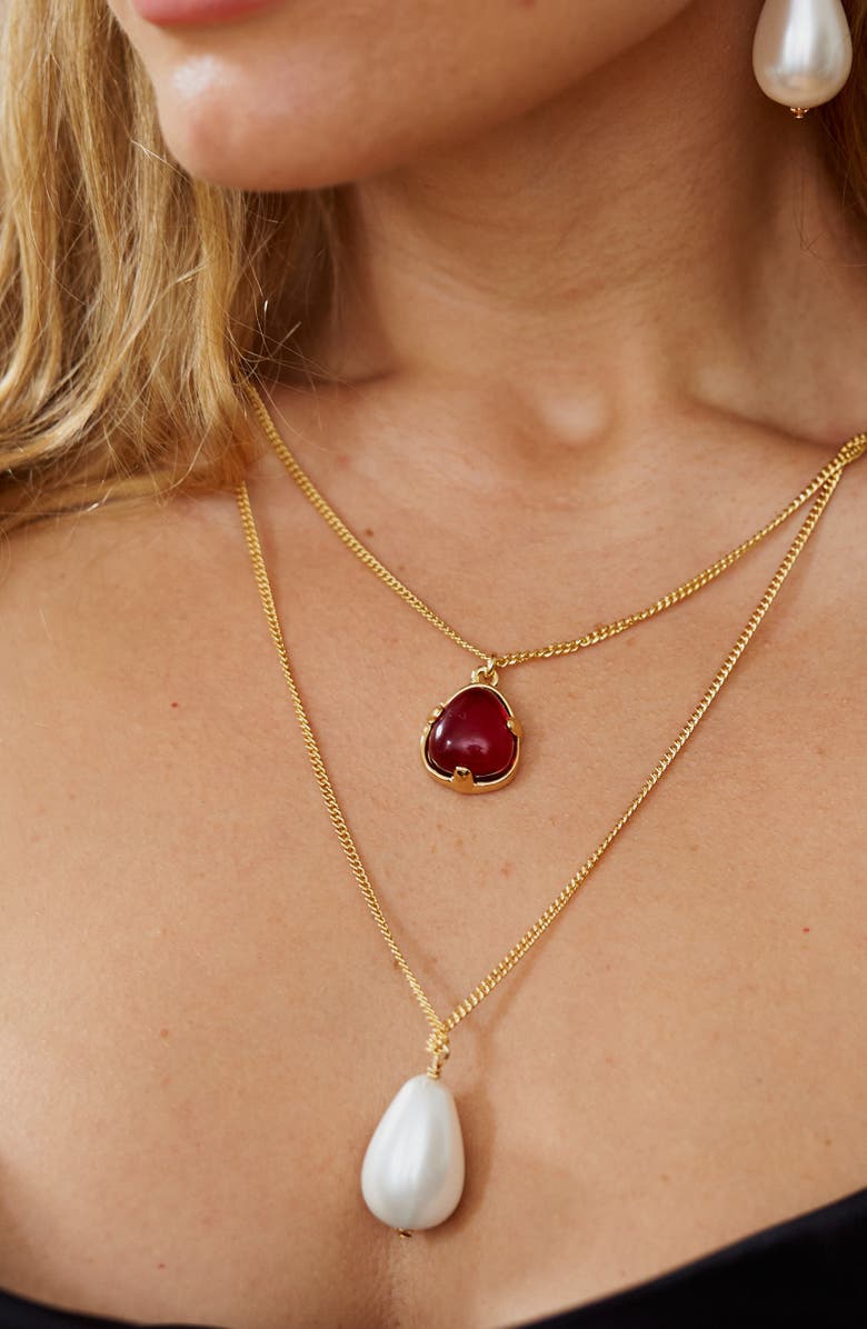 Kenneth Jay Lane Faux Pearl Pendant Layered Necklace, Alternate, color, Gold