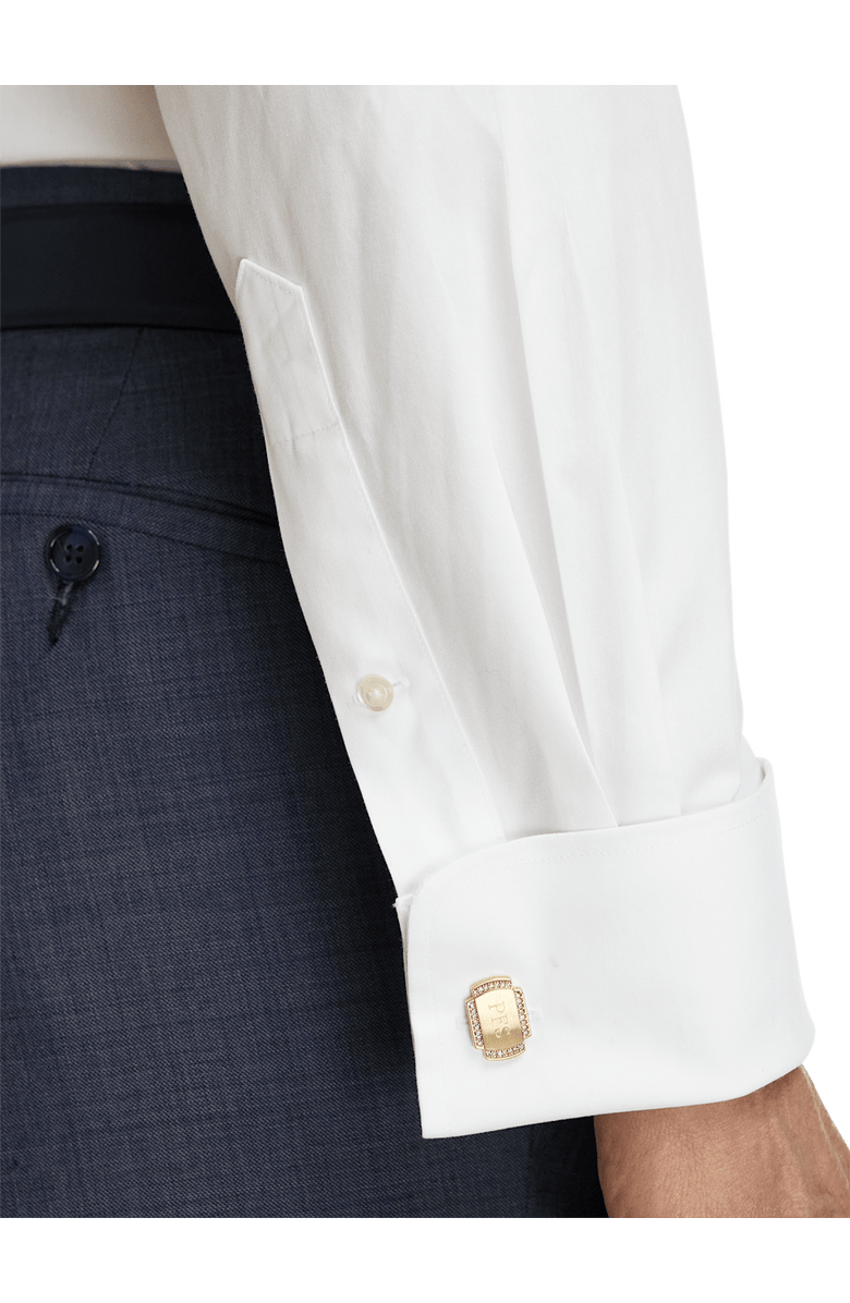 Paul Fredrick Non-iron Cotton Pinpoint Solid Snap Tab Collar French Cuff Dress Shirt, Alternate, color, White