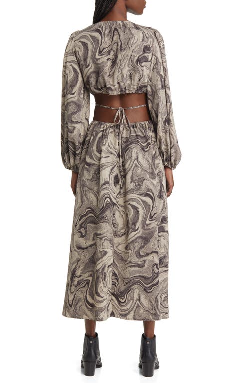 Moon River Cutout Long Sleeve Midi Dress In Gray