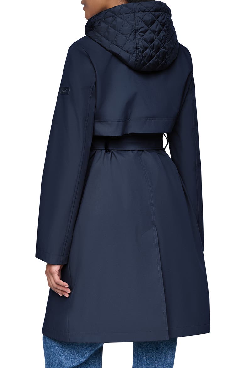 Softshell Quilted Bib Hooded Water Resistant Trench Coat, Alternate, color, DARK NAVY