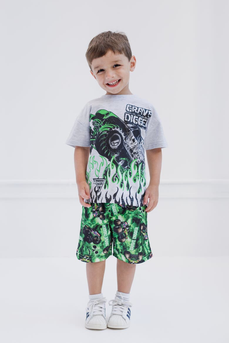 Grave Digger T-Shirt & Mesh Shorts Set, Alternate, color, Gray