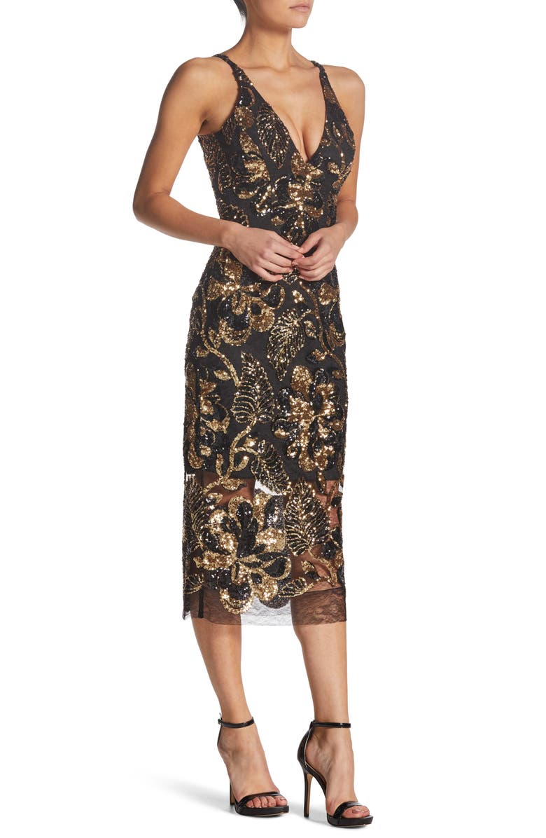 Dress the Population Margo Plunge Neck Sequin Dress, Alternate, color,