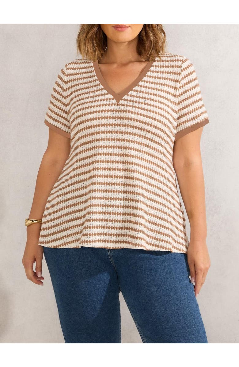 Live Unlimited Contrast Stripe Crochet Top, Alternate, color, Multi / Tan