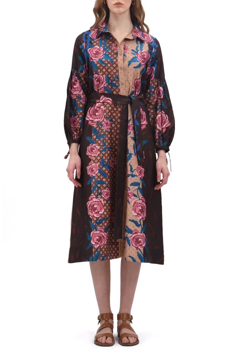 Alicia Long Sleeve Midi Shirtdress, Main, color, BLACK/ PINK