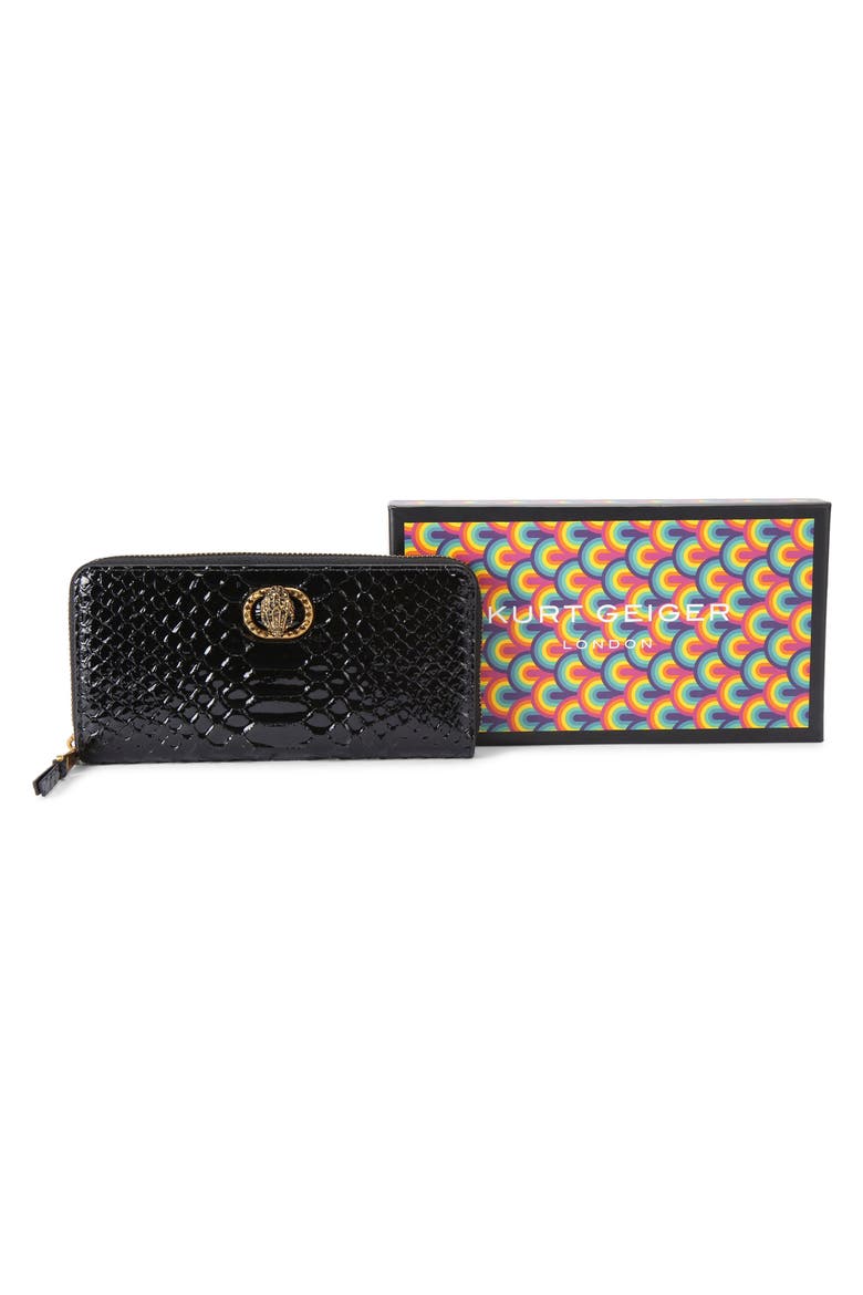 Chelsea Zip Around Embossed Leather Wallet, Alternate, color, BLACK