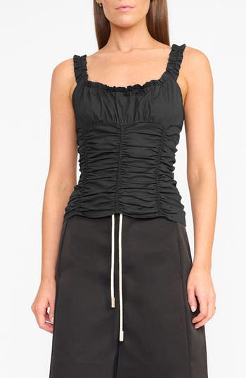 Staud Nic Ruched Sleeveless Top In Black