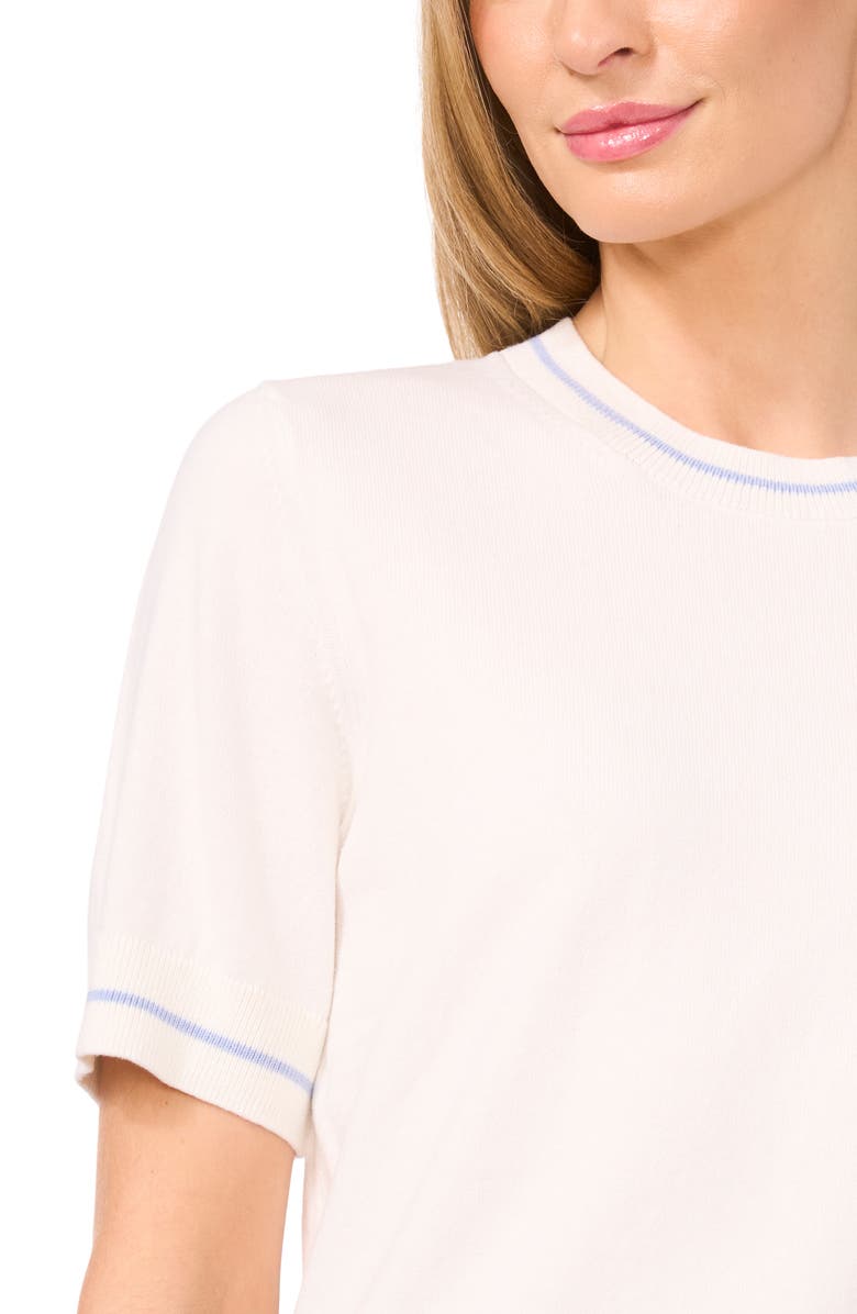 CeCe Tipped Short Sleeve Cotton Sweater, Alternate, color,