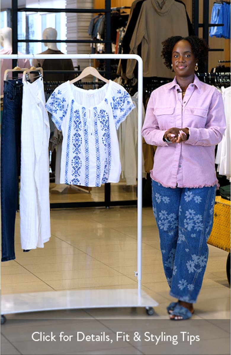 Floral Embroidered Short Sleeve Cotton Peasant Top, sales video thumbnail