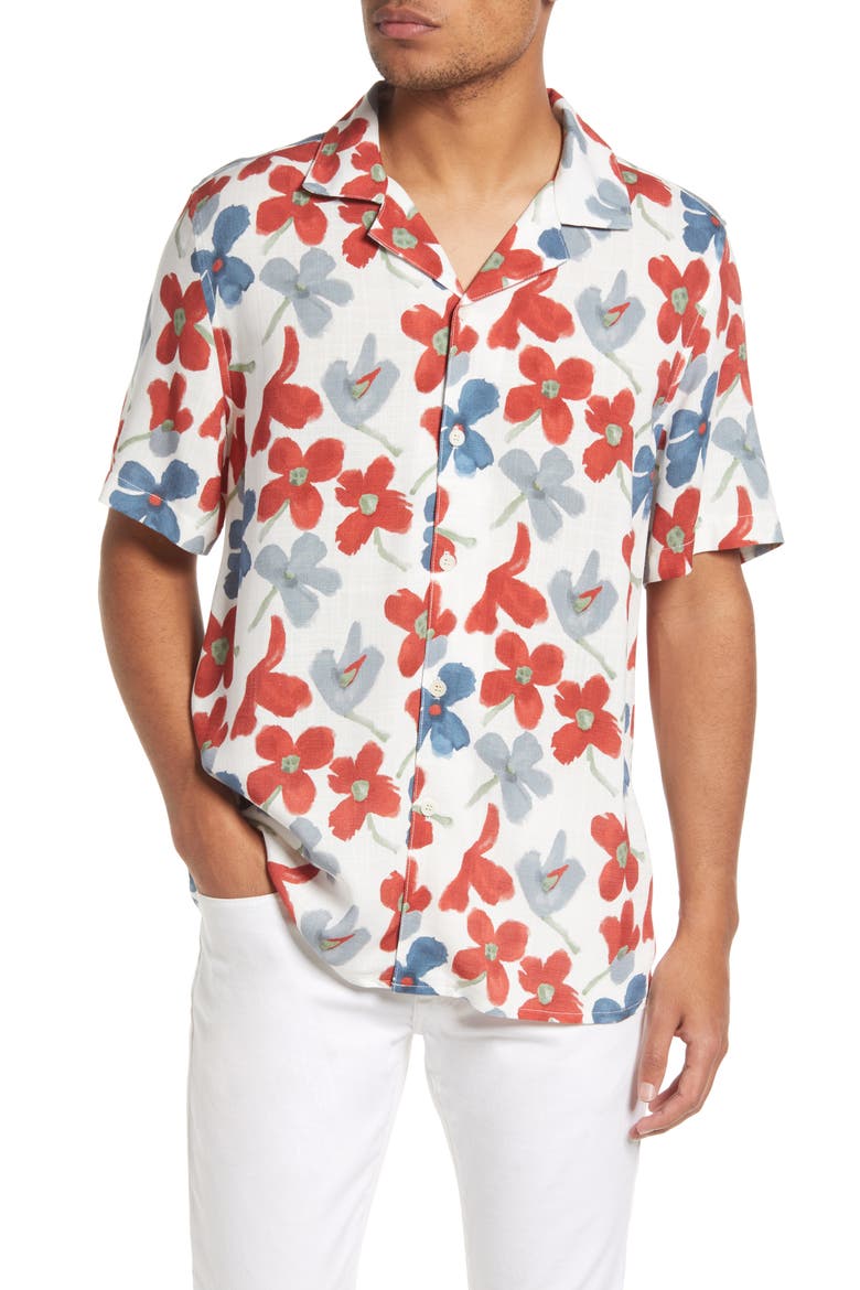 Men's Didcot Floral Print Short Sleeve Button-Up Shirt, Main, color, WHITE/ RED / BLUE