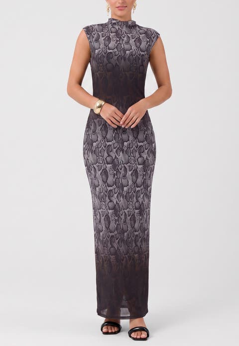 Coco Mock Neck Mesh Midi Dress