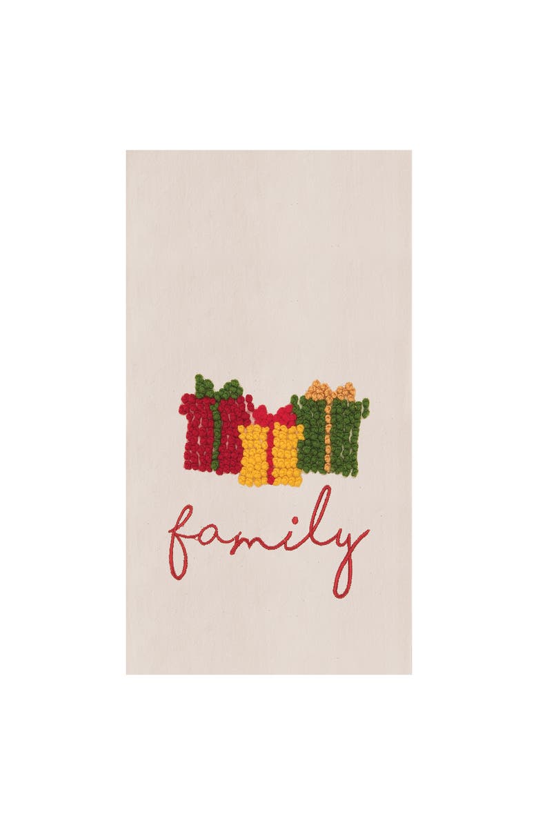 C&F Home Christmas Presents "Family" French Knot Embroidered Cotton Beaded Guest Dishtowel, Main, color, White