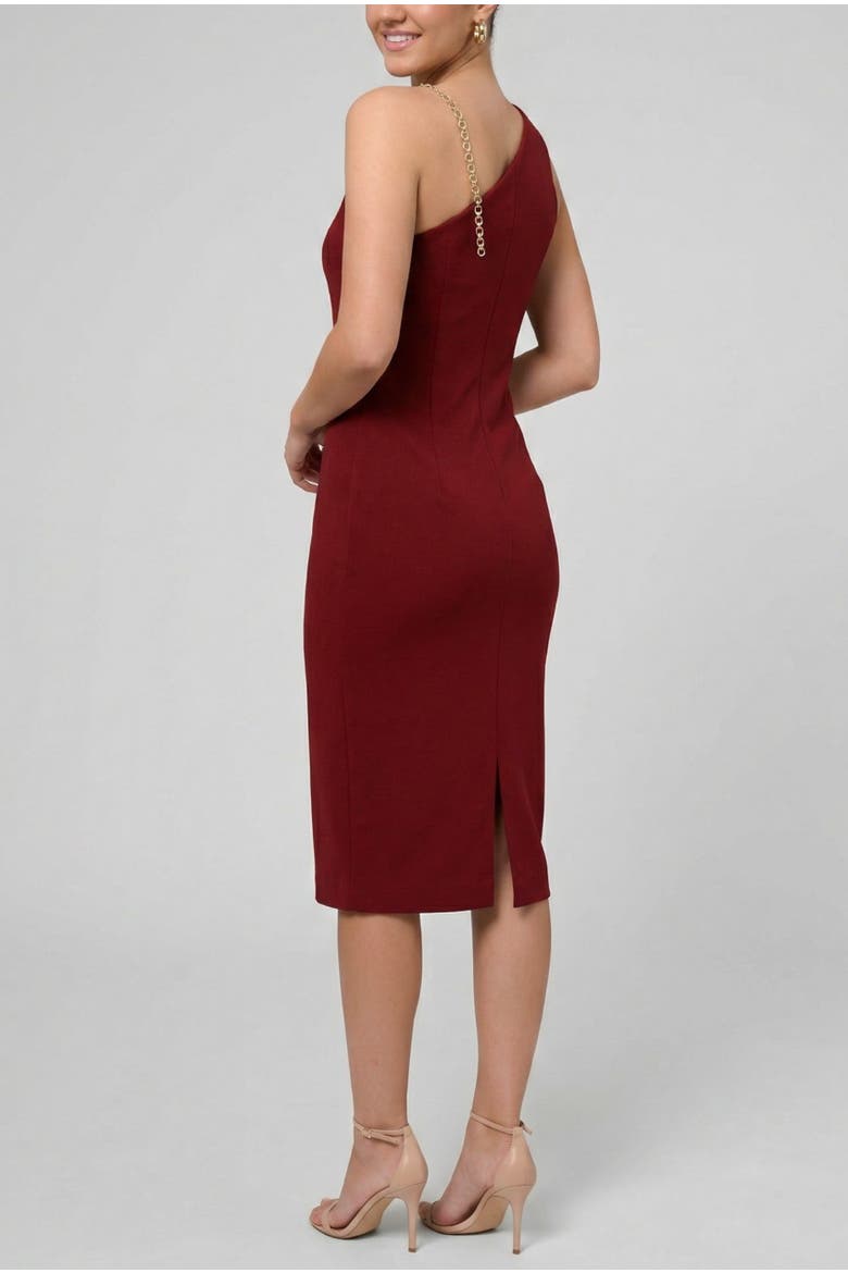 Sia One Shoulder Chain Strap Midi Dress, Alternate, color, Dark Red
