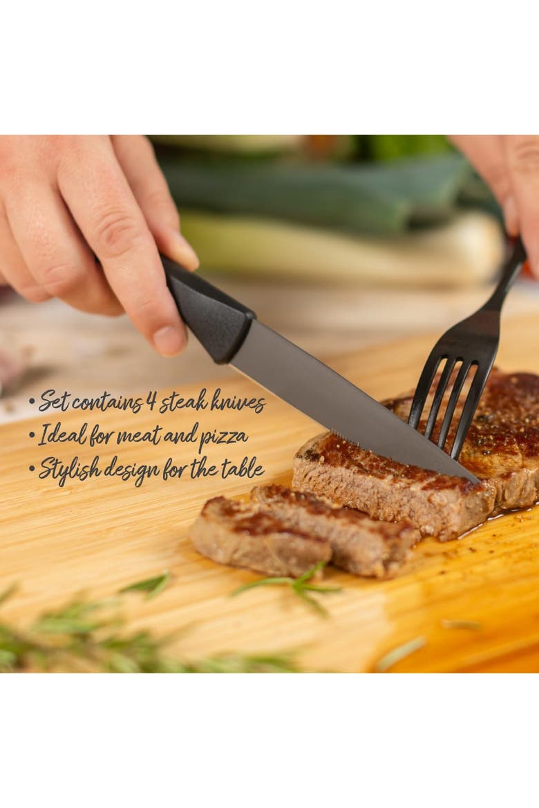 ICED Steak Knife 4.13-Inch, Set of 4, Ice Hardened German Stainless Blade, Alternate, color, Black