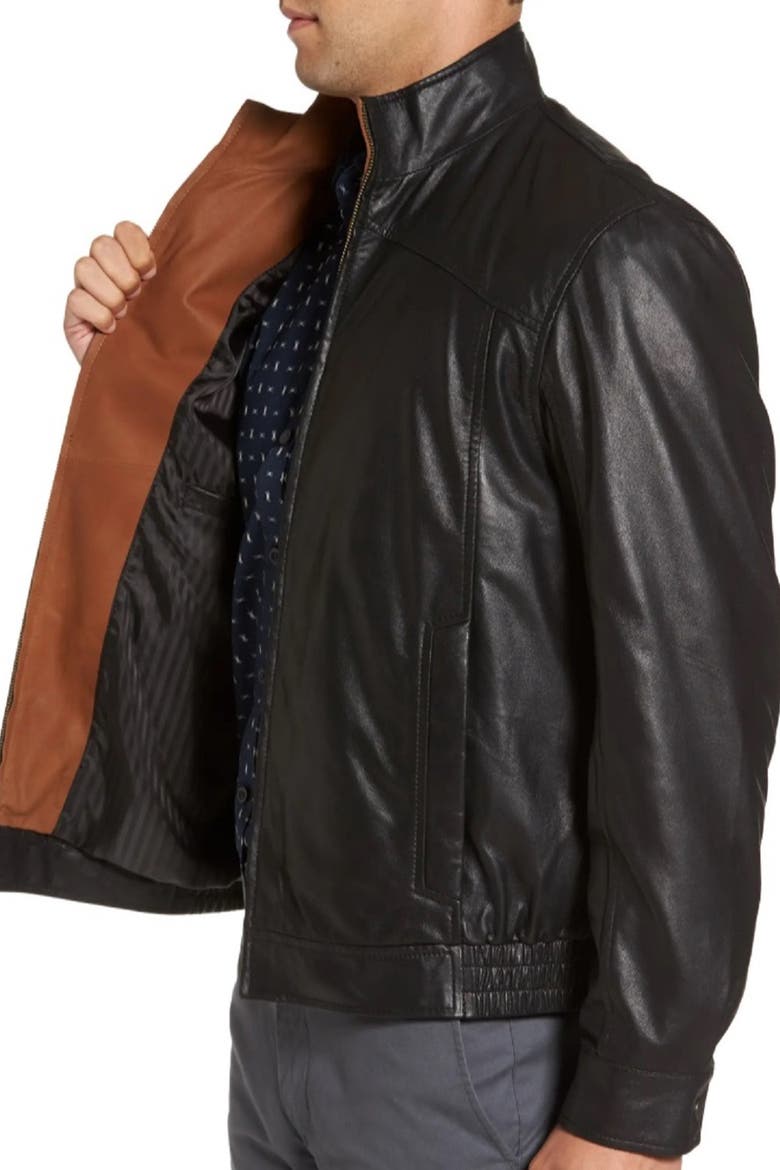Contrast Trim Lambskin Leather Jacket, Alternate, color, BLACK/SADDLE