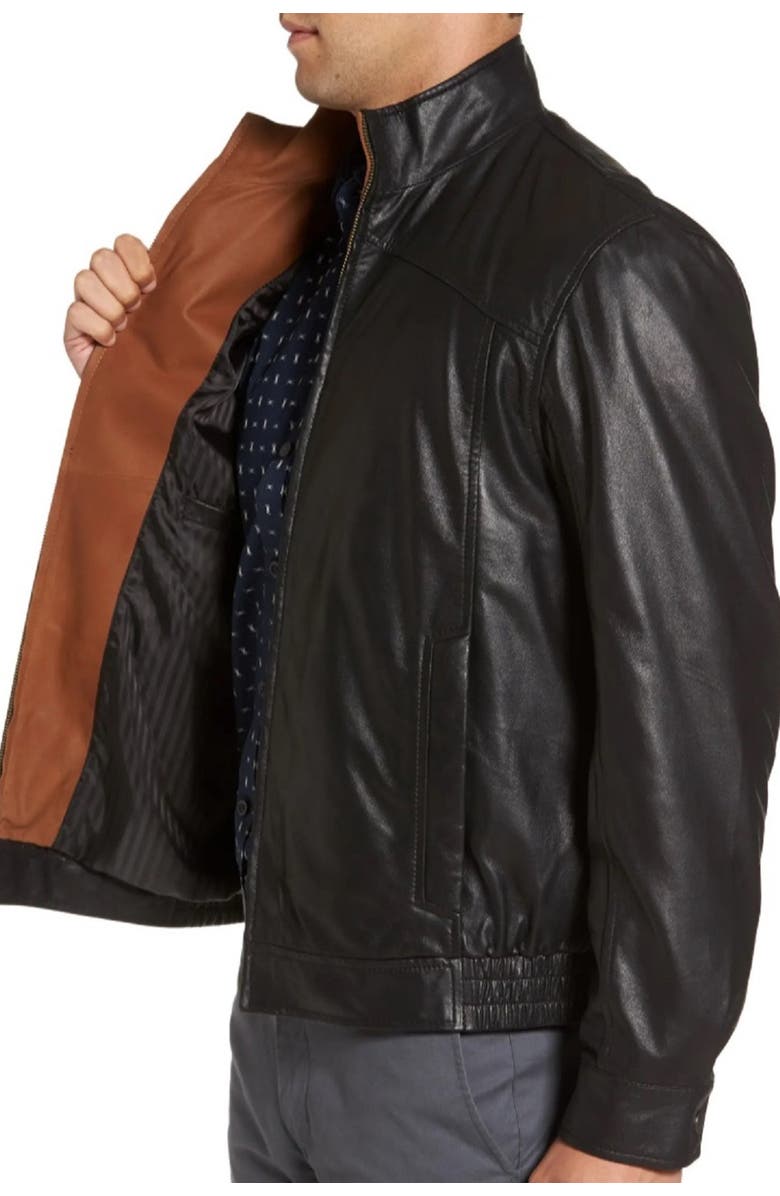 Missani Le Collezioni Contrast Trim Lambskin Leather Jacket, Alternate, color, Black/Saddle