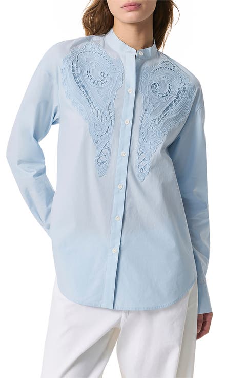 Ainsley Lace Appliqué Cotton Button-Up Shirt
