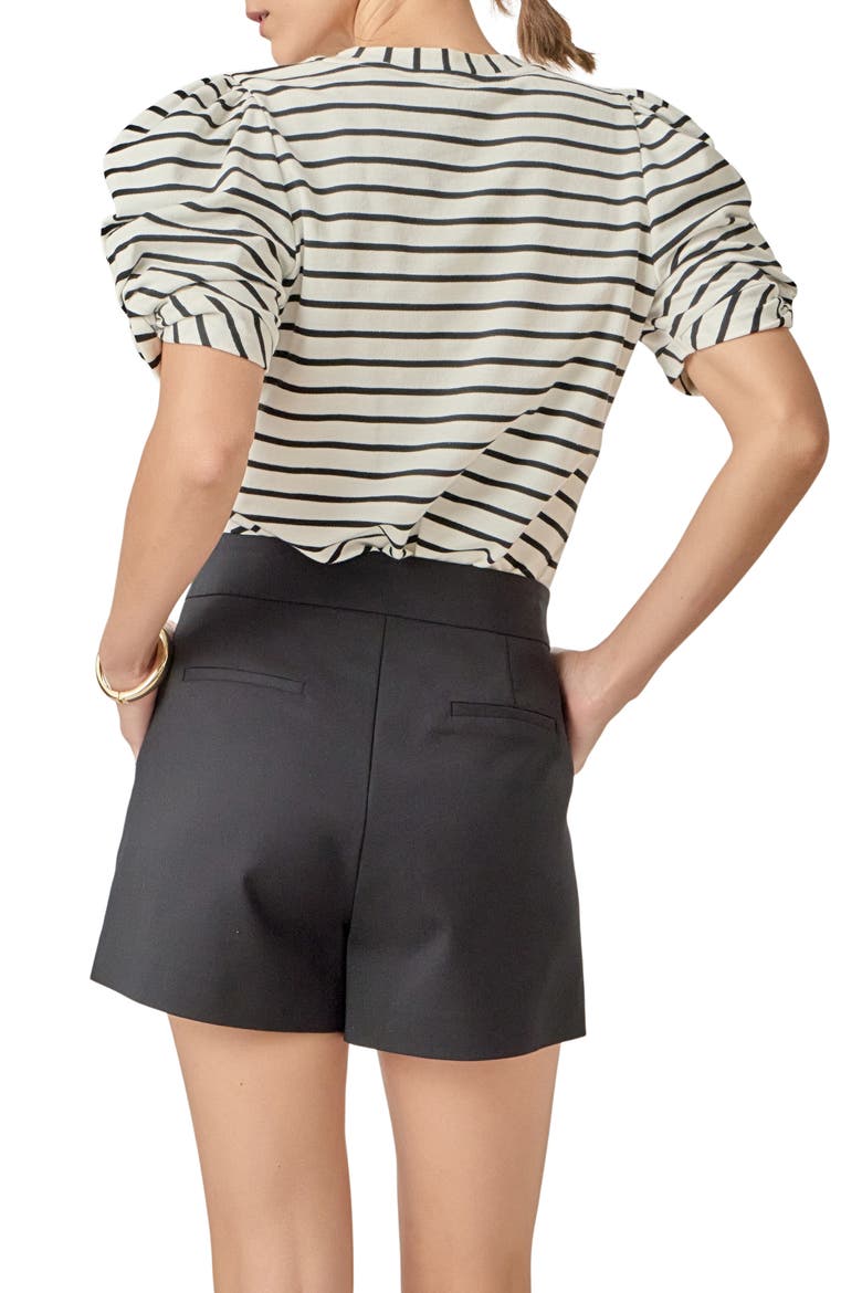 Stripe Puff Sleeve Stretch Cotton Top, Alternate, color, WHITE/ BLACK