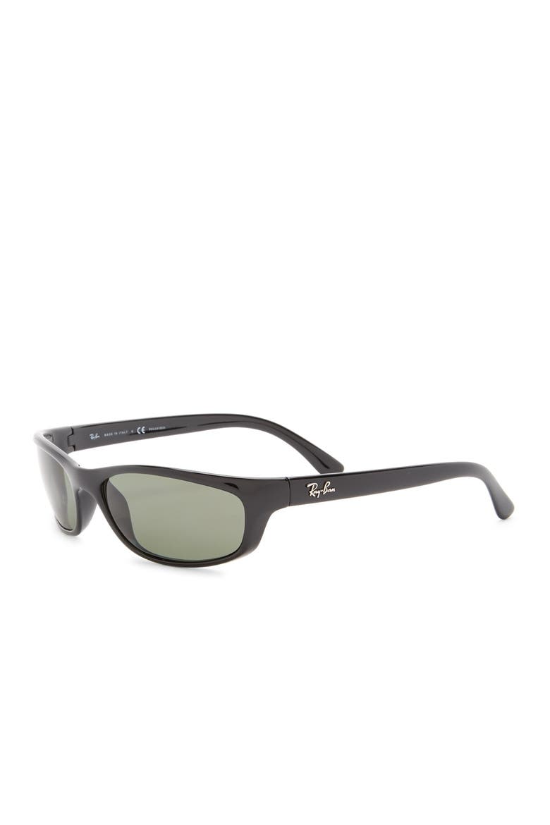 57mm Pillow Polarized Rectangle Sunglasses, Alternate, color, BLACK