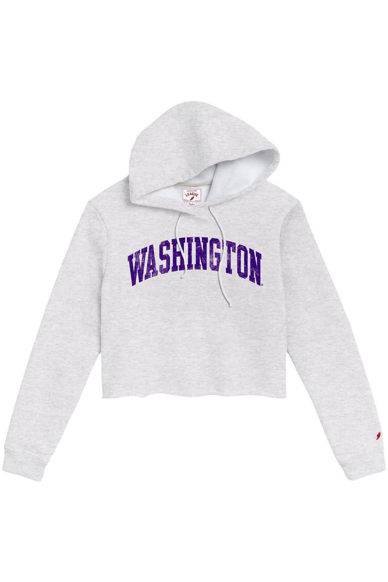 Women's League Collegiate Wear Ash Washington Huskies 2-Hit 1636 Cropped Pullover Hoodie, Alternate, color, Ash