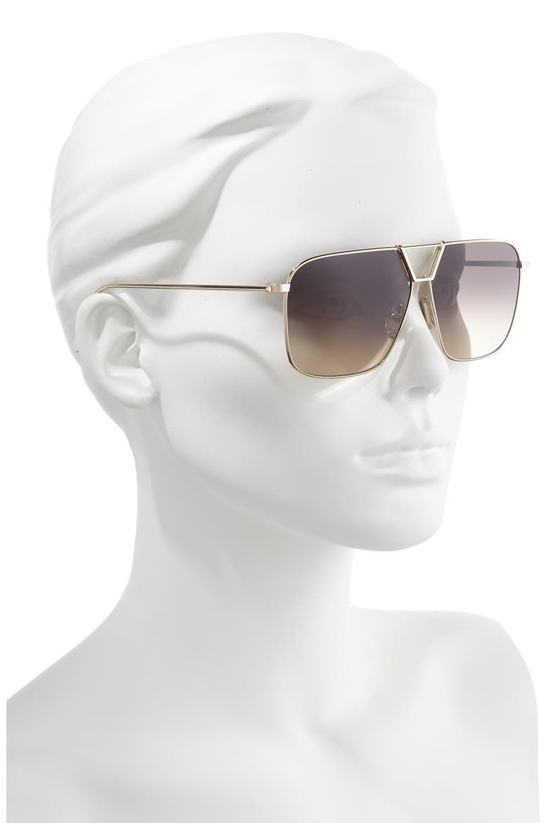 60mm Gradient Aviator Sunglasses, Alternate, color, GOLD/ BROWN