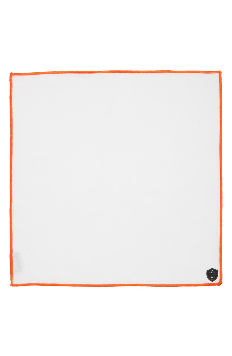 CLIFTON WILSON White Linen Pocket Square with Orange Trim, Alternate, color, White/ Orange