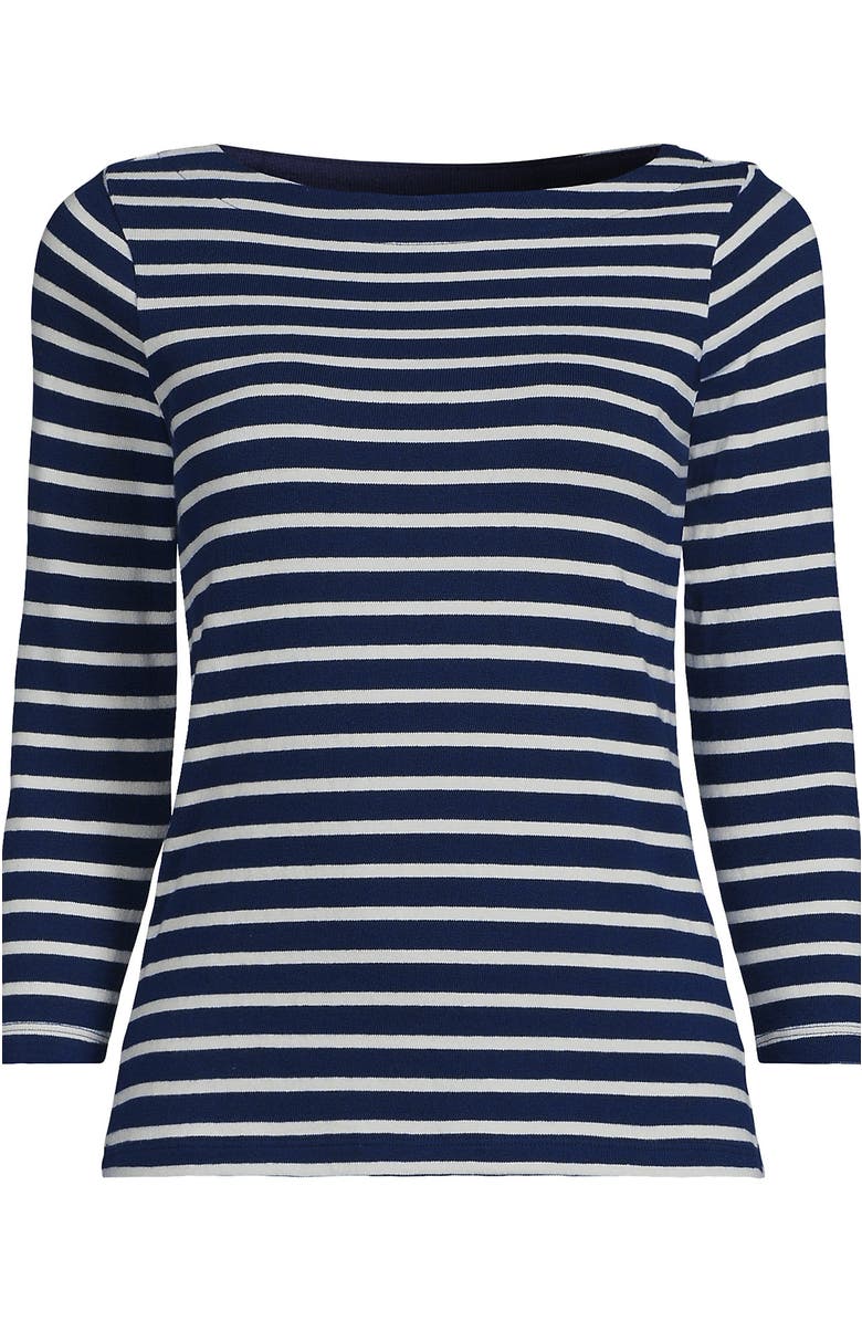 Lands' End Mariner Jersey Boatneck Top, Alternate, color, Deep Sea/Ivory Breton Stripe