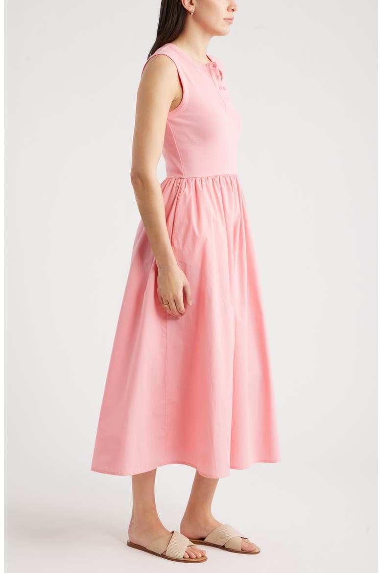 Sleeveless Mixed Media Midi Dress, Alternate, color, PINK DIANTHUS